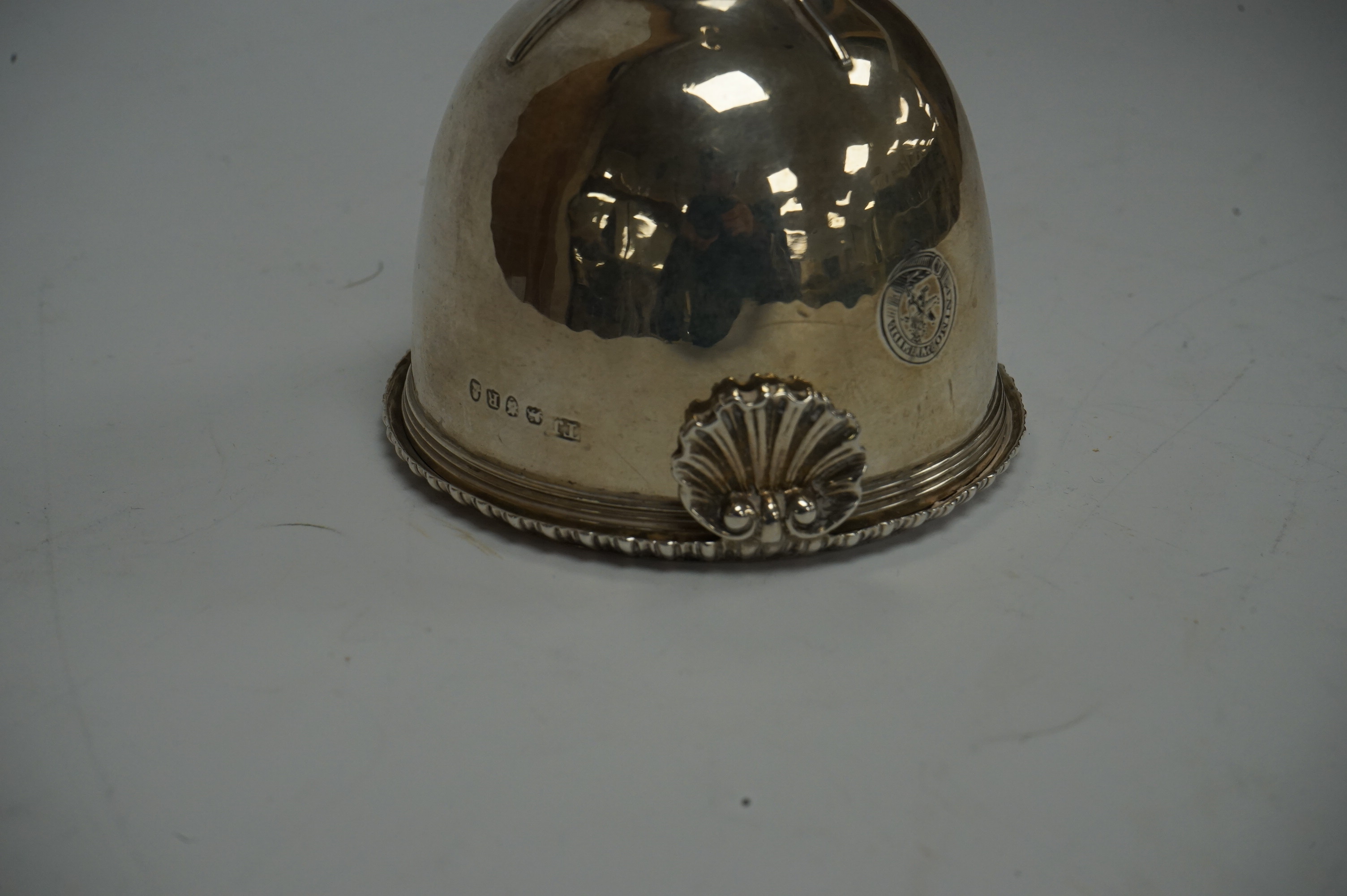 A George III silver wine funnel, by Thomas Johnson, London, 1812, with engraved crest, gadrooned border and shell thumbpiece, no muslin ring, 14.6cm, 5.3oz. Condition - fair to good